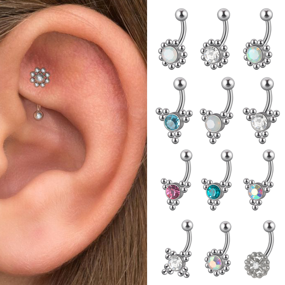Rook Curved Barbell - 1PC G23 titane 16G cristal Rook