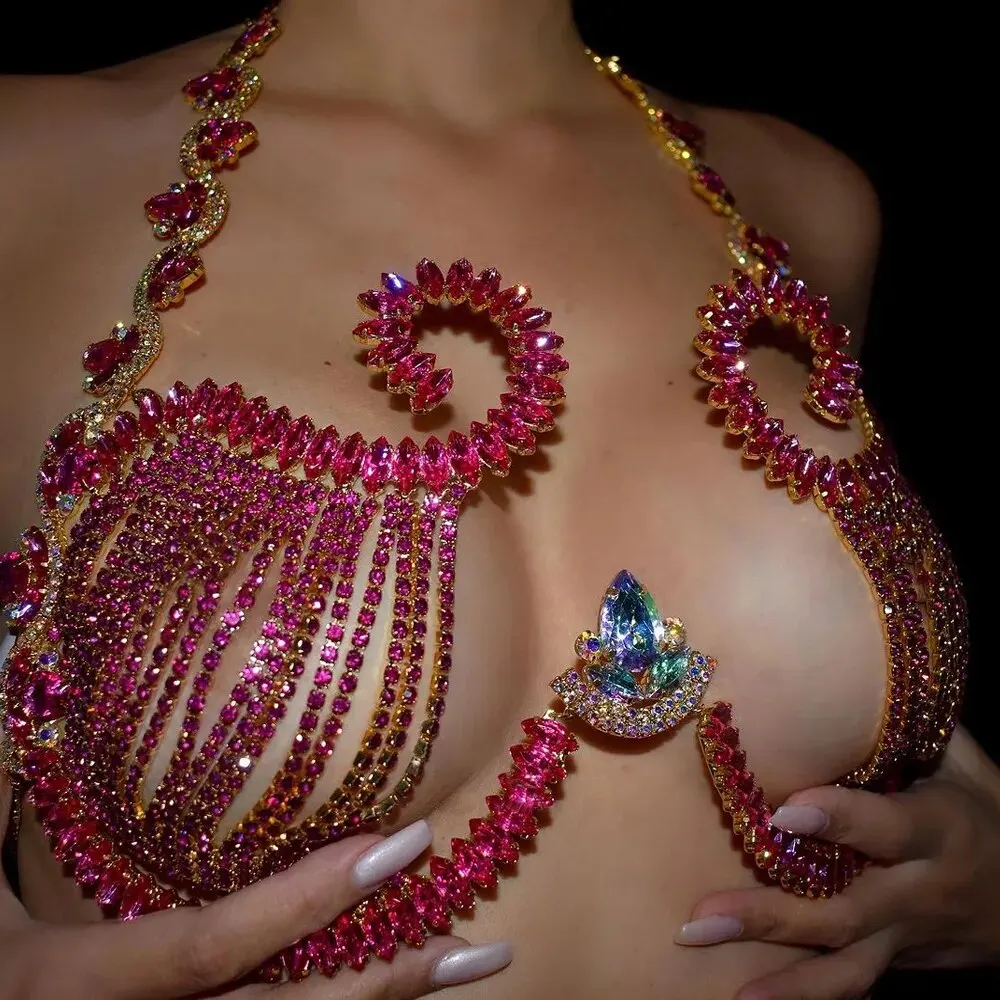 Body Jewelry Chest - Soutien-gorge en biscuits rose pour femmes,