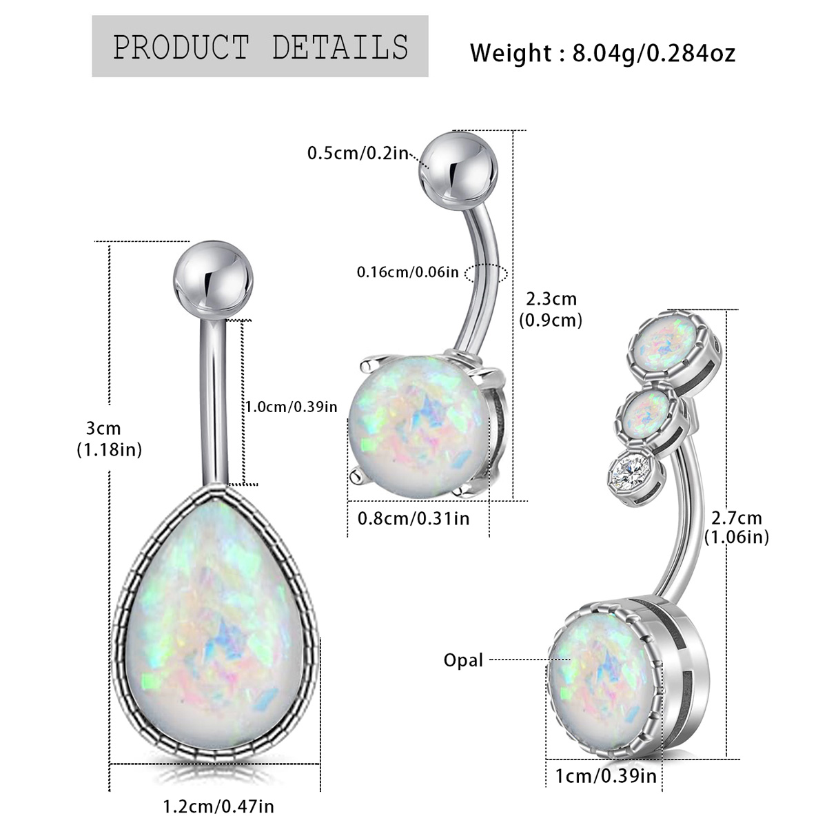 1PC goutte d'eau opale pierre  - Rook Curved Barbell avis et prix